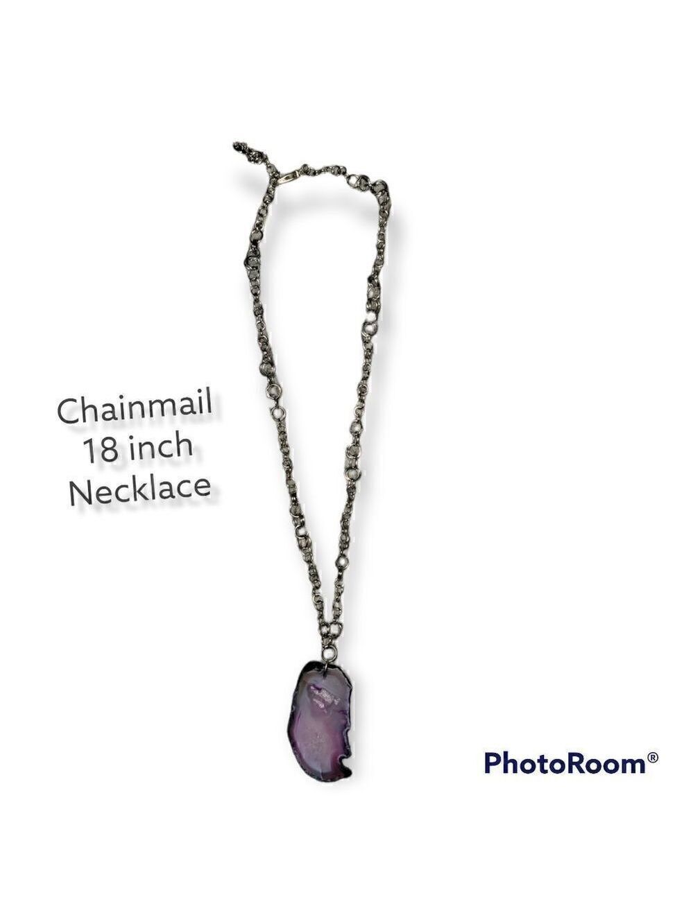 Agate Necklace Purple Pink Chainmail